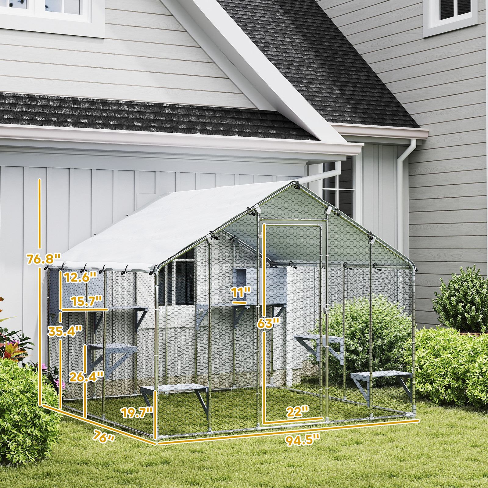 PawHut 94.5" Extra Large Catio, Outdoor Cat Enclosure with Waterproof Cover