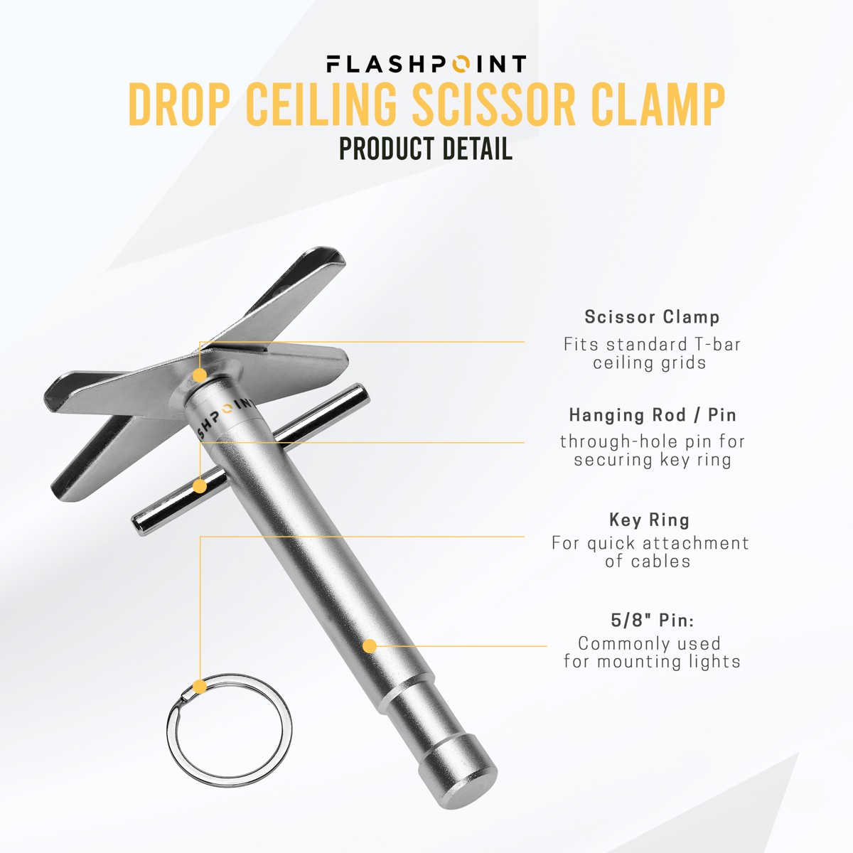Flashpoint Drop Ceiling Scissor Clamp with Baby (5/8") Pin #DC-BP-S