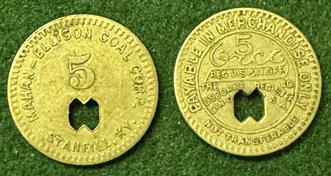Mahan Ellison Coal Corp Stanfill KY Kentucky 5 ¢ Coal Token Butterfly Chop Used