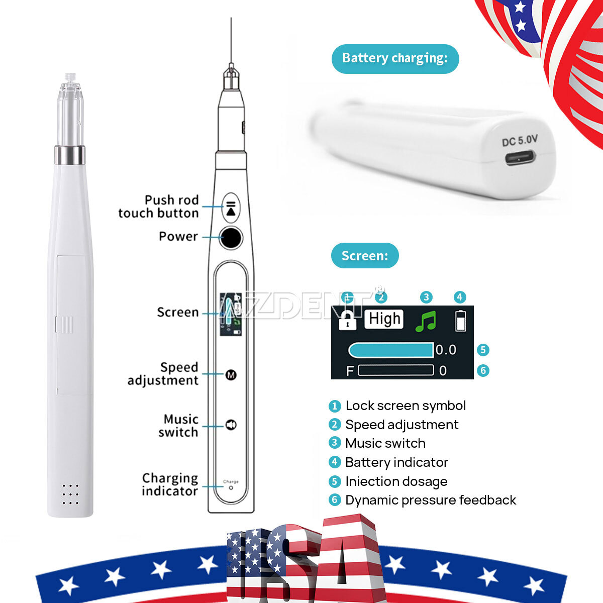 AZDENT Dental Painless Oral Local Anesthesia Delivery Device Injection Pen USA