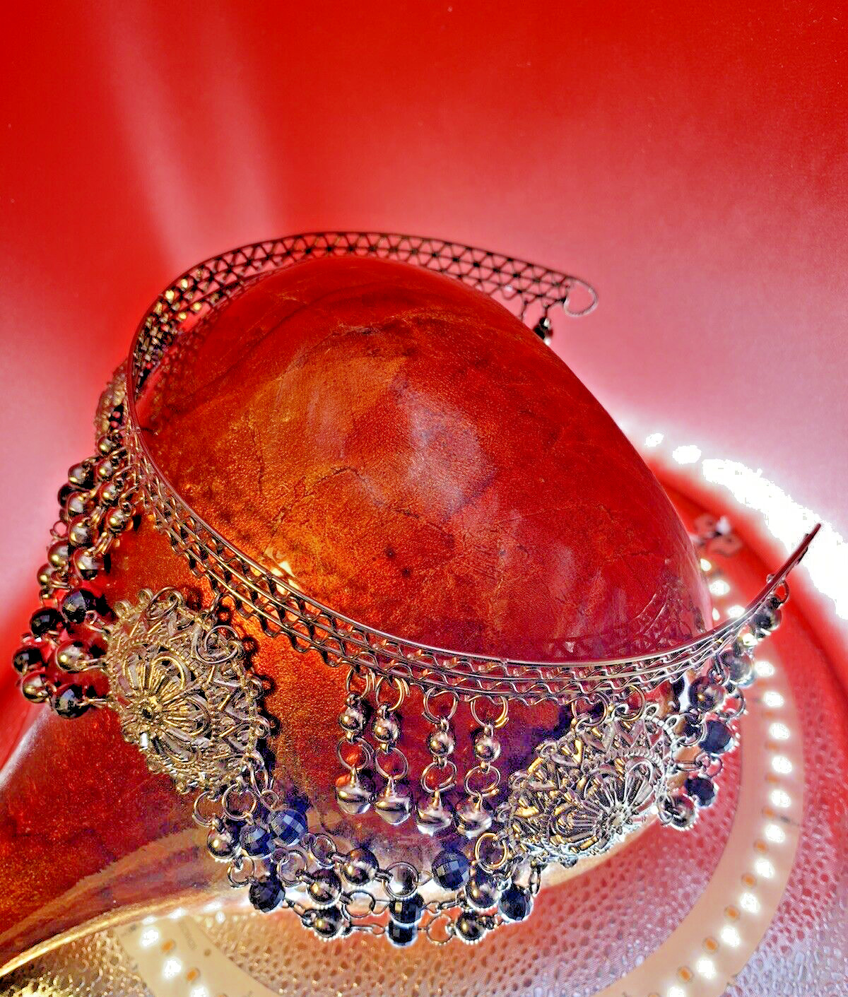 Indian Beaded Crown Vintage Art Piece Draped Beads "Anushka" Be Queen.