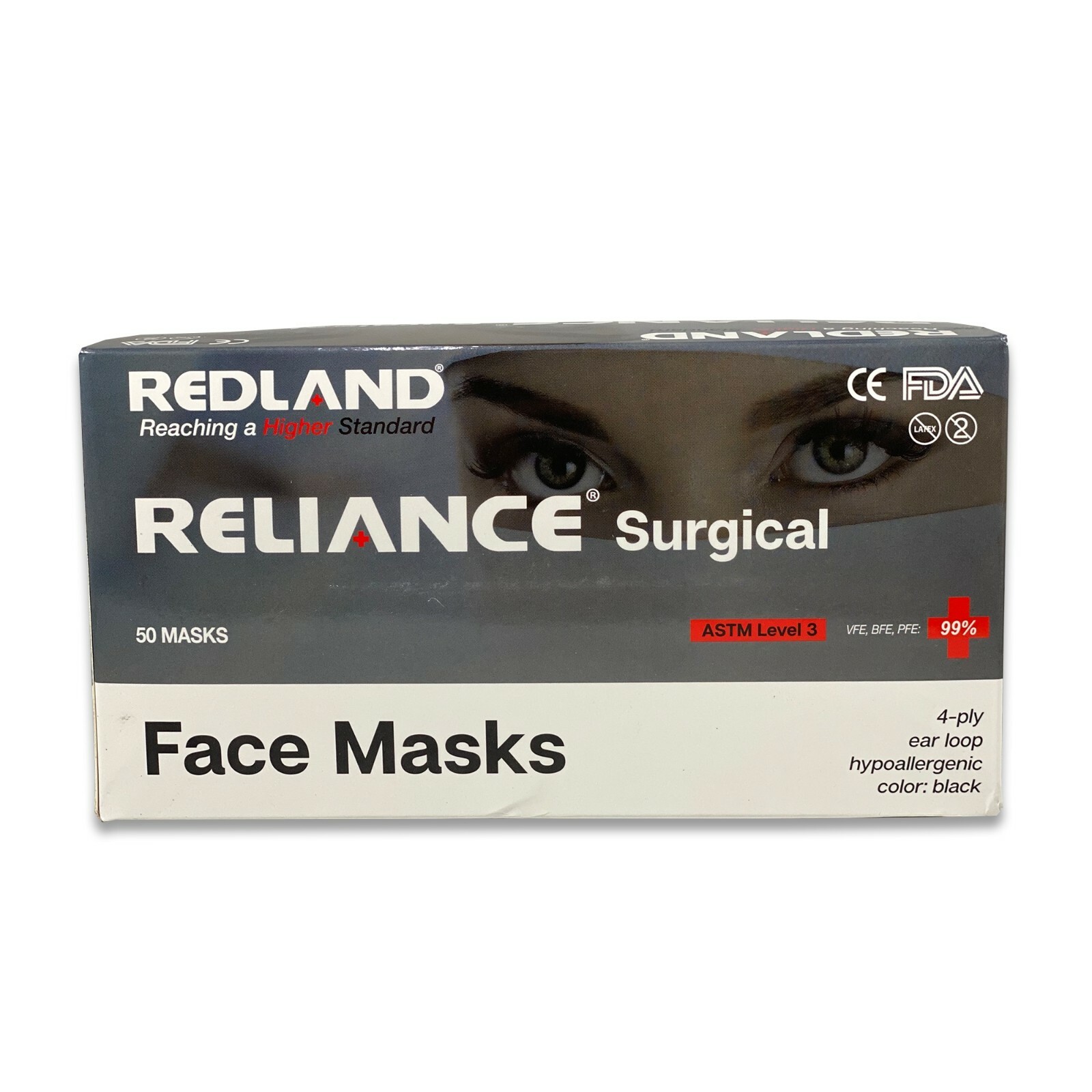 REDLAND RELIANCE Surgical 4ply BLACK Ear loop Face Mask (ASTM LEVEL-3) 50 PC/BOX