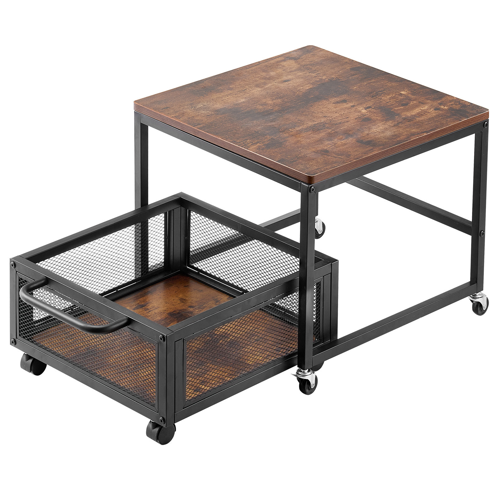 Mini Fridge Stand 198lbs with Storage Cart & Swivel Wheels Dark Brown