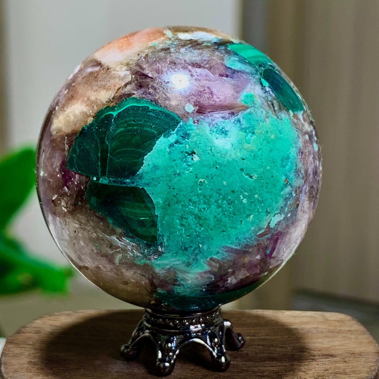 91G Newly discovered rare malachite purple mica symbiotic sphere restoration