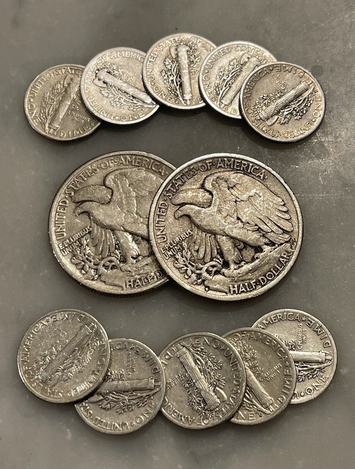 $2 Face 90% Silver 2 Walking Liberty Half Dollar 10 Mercury Dime Choose # Lots