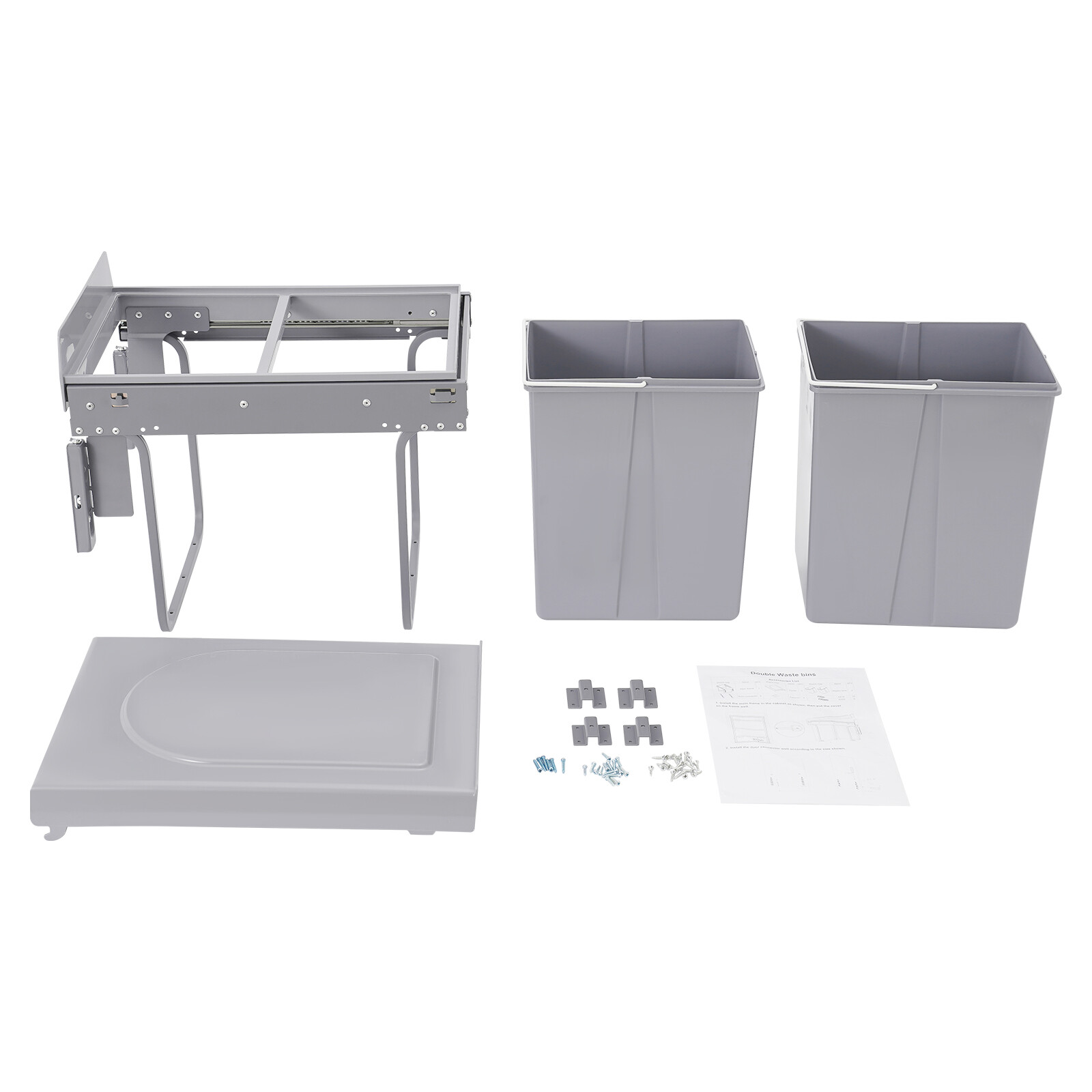 4.4Gal Under Cabinet Dual Pull-Out Trash Can Kitchen 20L Sliding Waste Bin Grey
