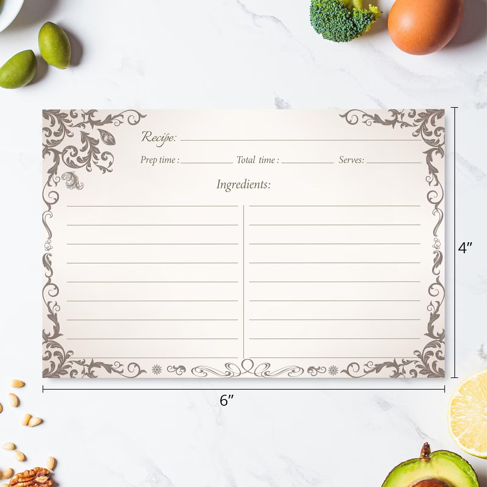 4X6 Blank Recipe Cards (60-Pack) - Line Art Design for Cooking, Bridal Showers,
