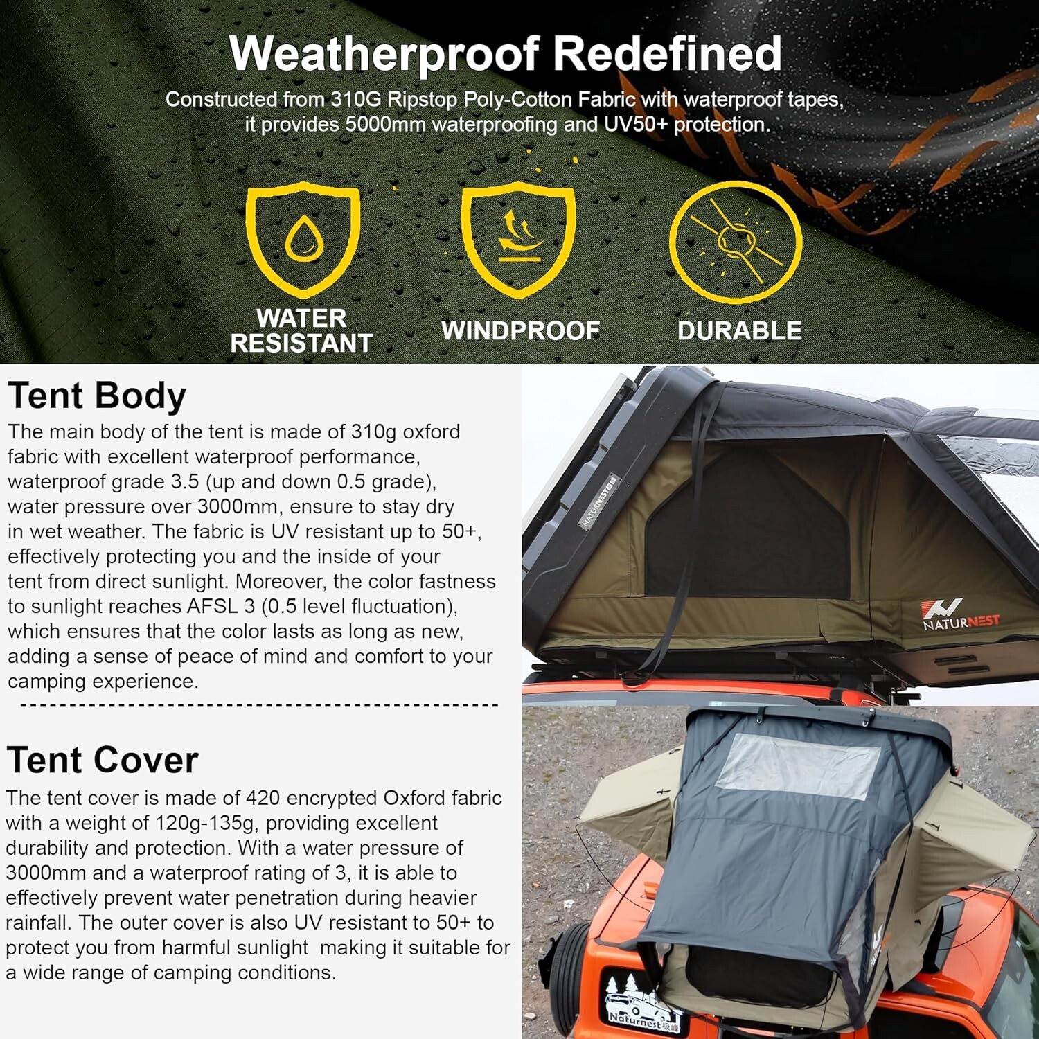 Naturnest ABS Clamshell Roof Top Tent Sirius 1 Plus & Annex Room for Car Camping
