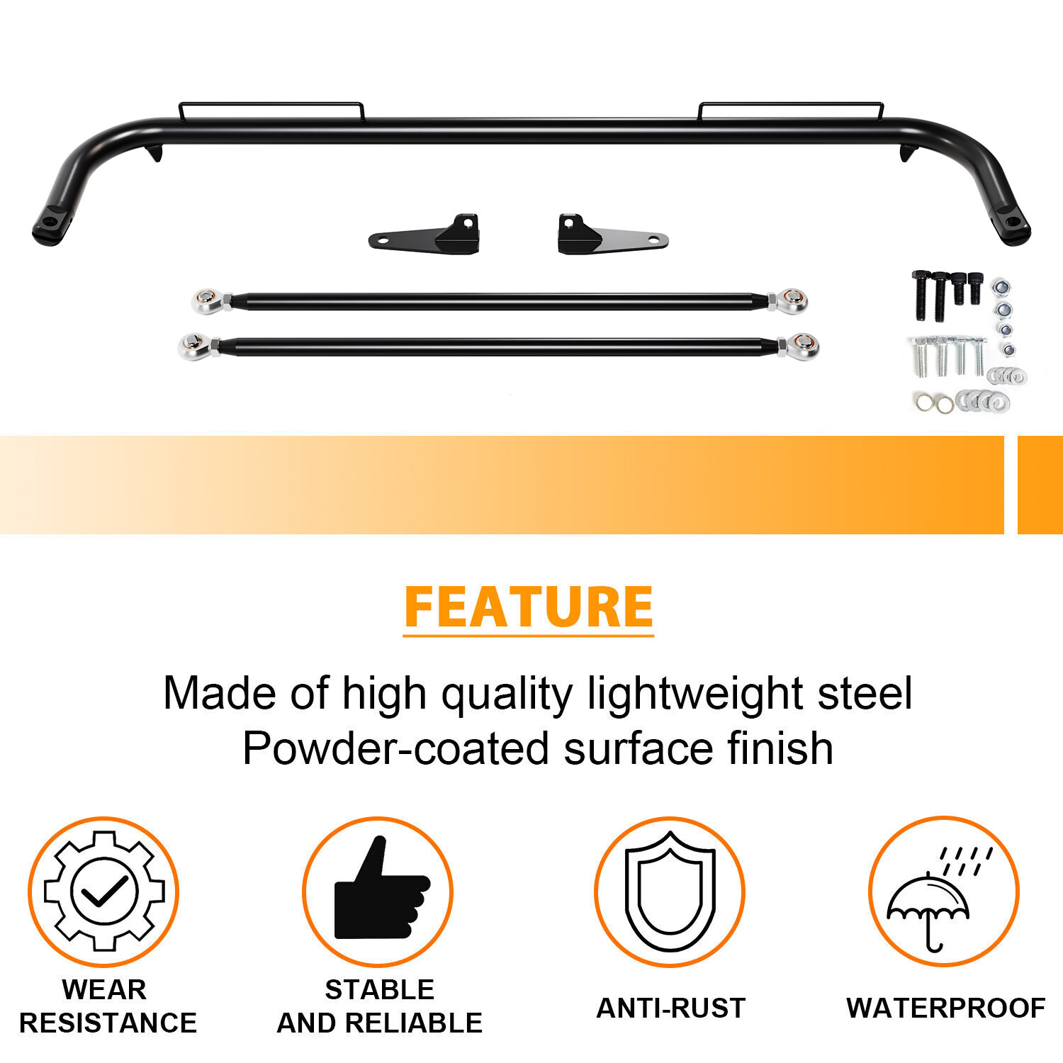 49" Black Universal Stainless Steel Racing Safety Seat Belt Roll Harness Bar Rod