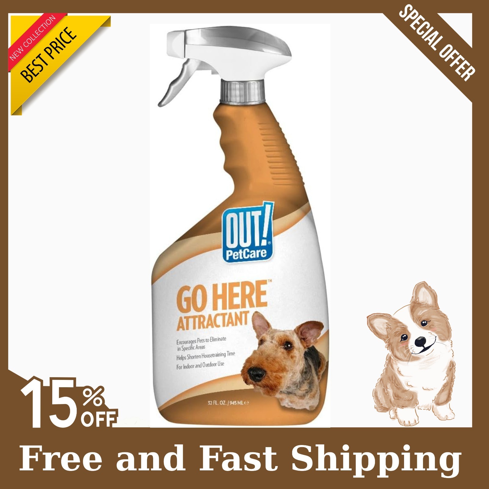 OUT! Go Here Dog Attractant Potty Training Spray for Puppies & Dogs 32oz, NEW!!!