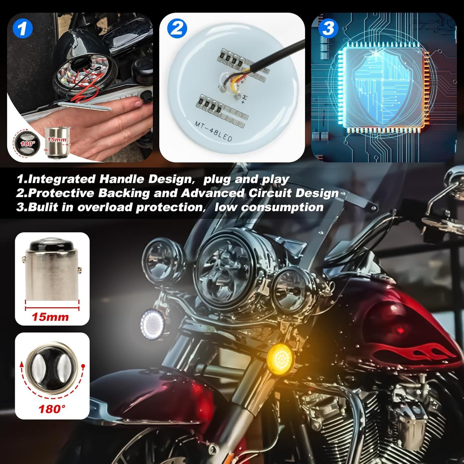 1156 & 1157 LED Turn Signal Light Blinker w/ Smoke Lens For Harley Electra Glide