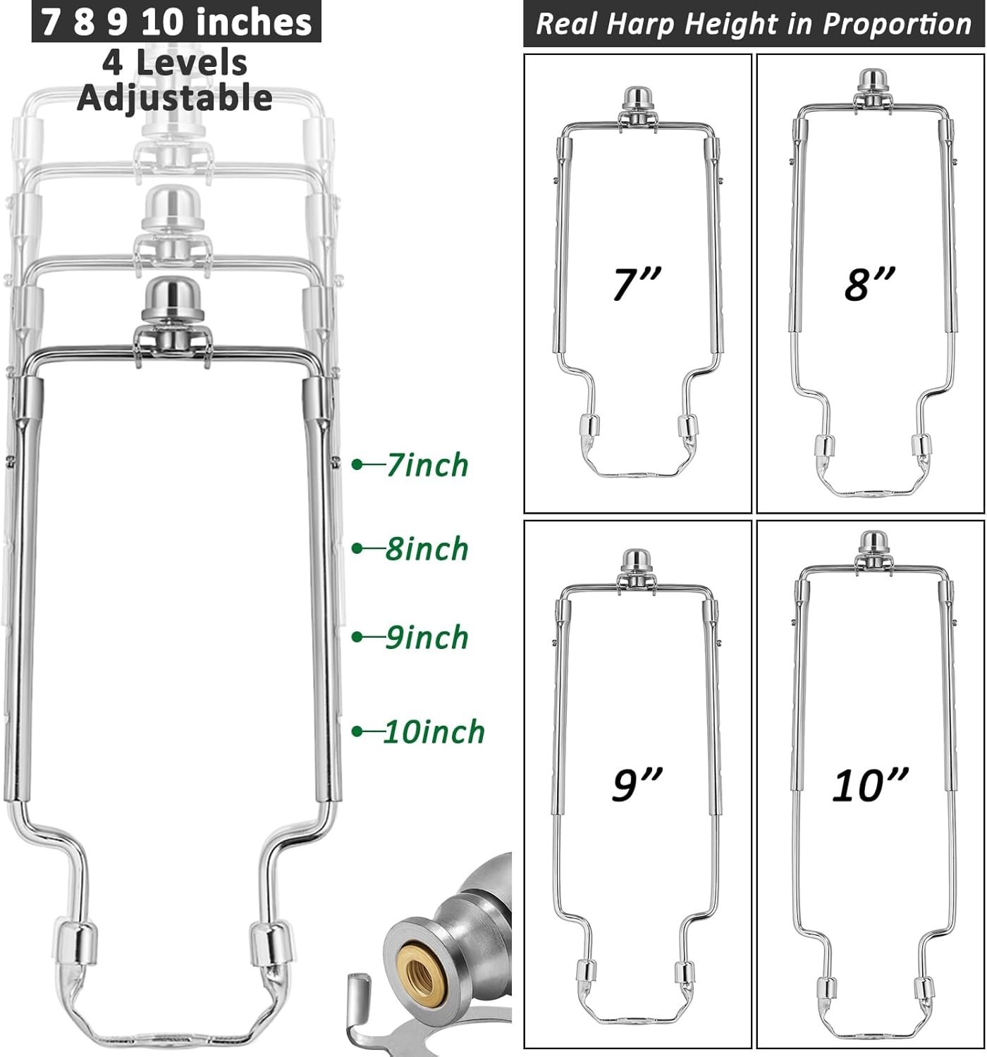 Elegant Adjustable Lamp Shade Harp Holder 7-10 Inches with Silver Finish
