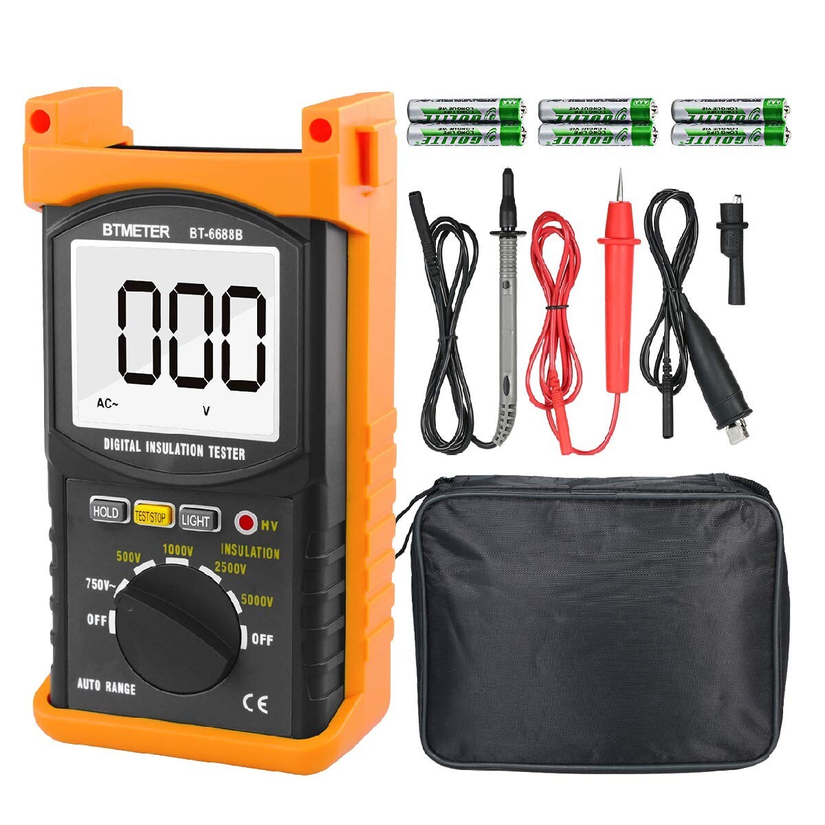 BT-6688B 500V/1000V/2500V/5000V Digital Insulation Resistance Tester Megohmmeter