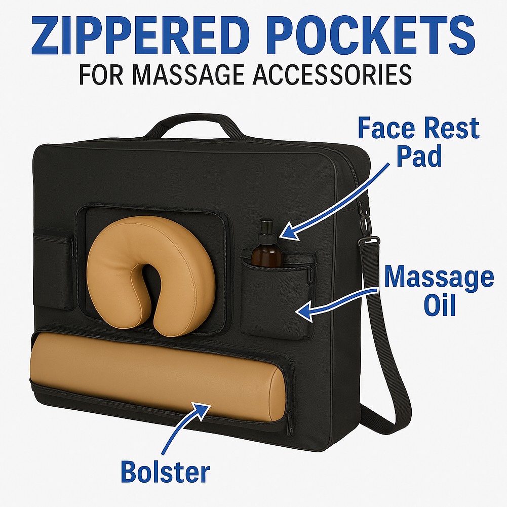 Deluxe Massage Table Carry Case – Heavy Duty Padded Bag w/Pockets & Wheels (32")