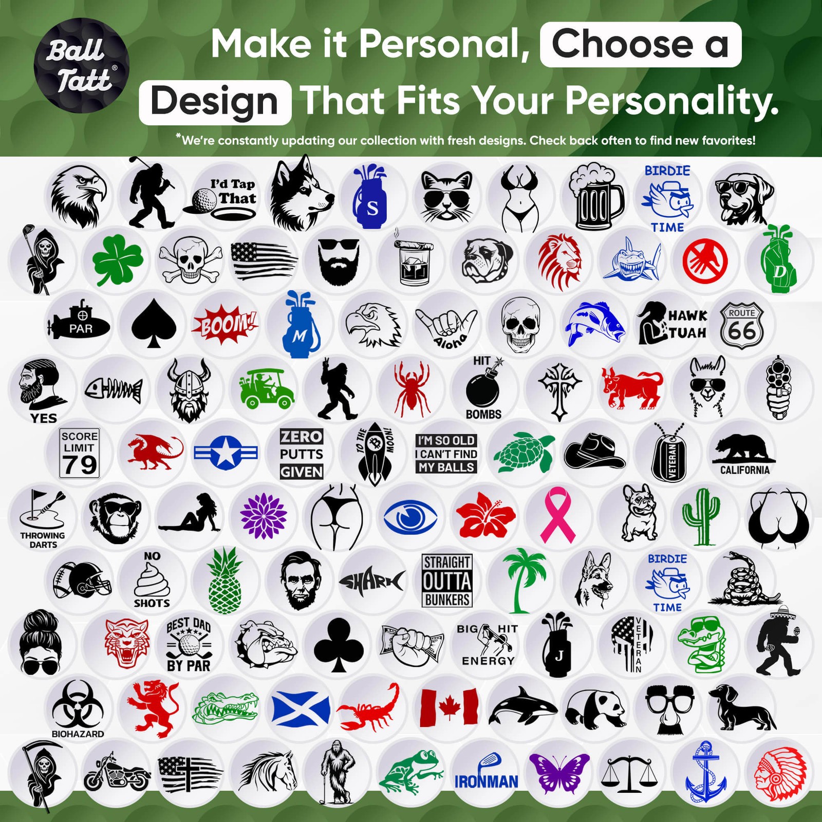 Ball Tatt - S Initial Golf Ball Stamp, Self-Inking w/ Monogram Ball Marker -Blue