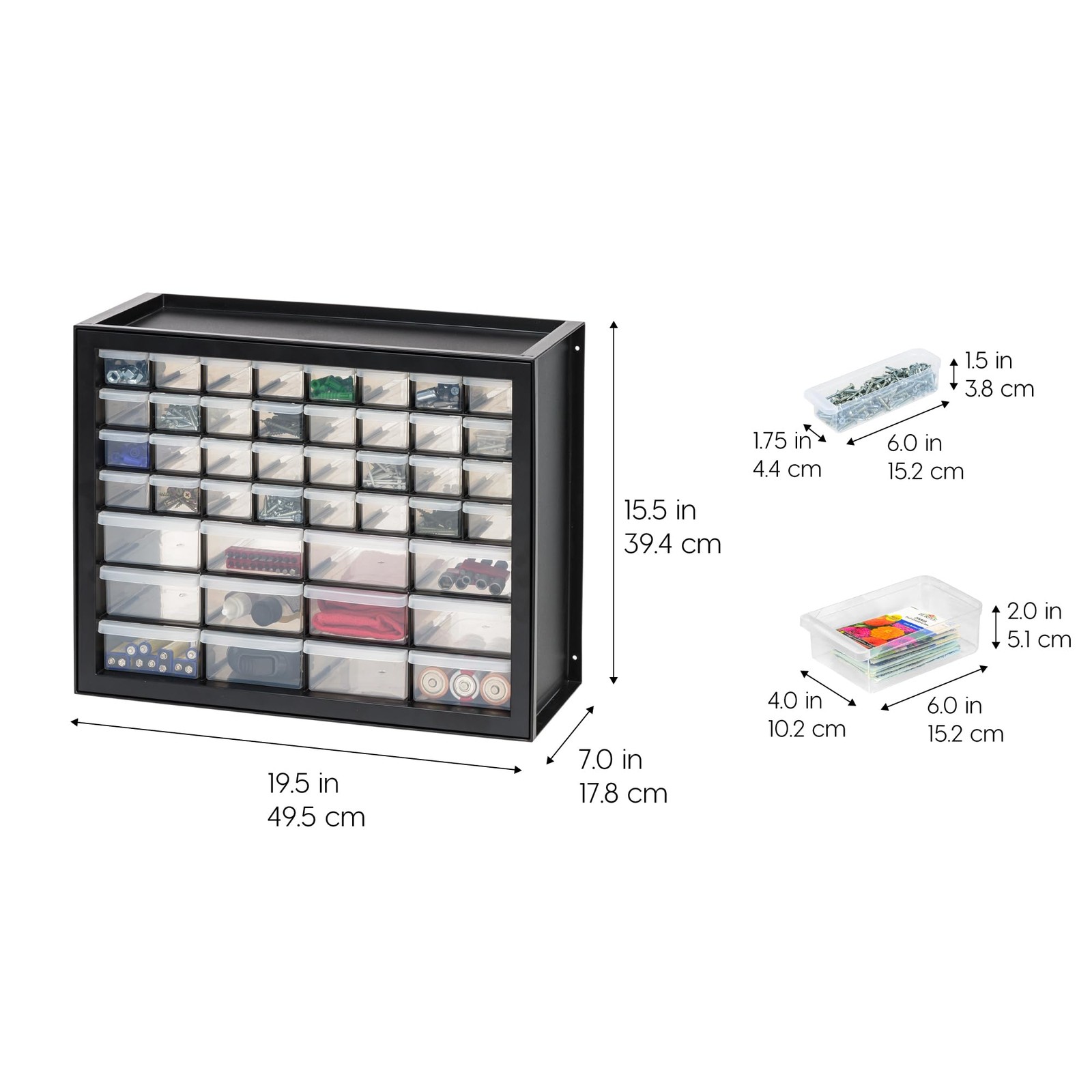 IRIS USA Screw Tool Organizer Small Parts Cabinet, 44 Drawer, Black