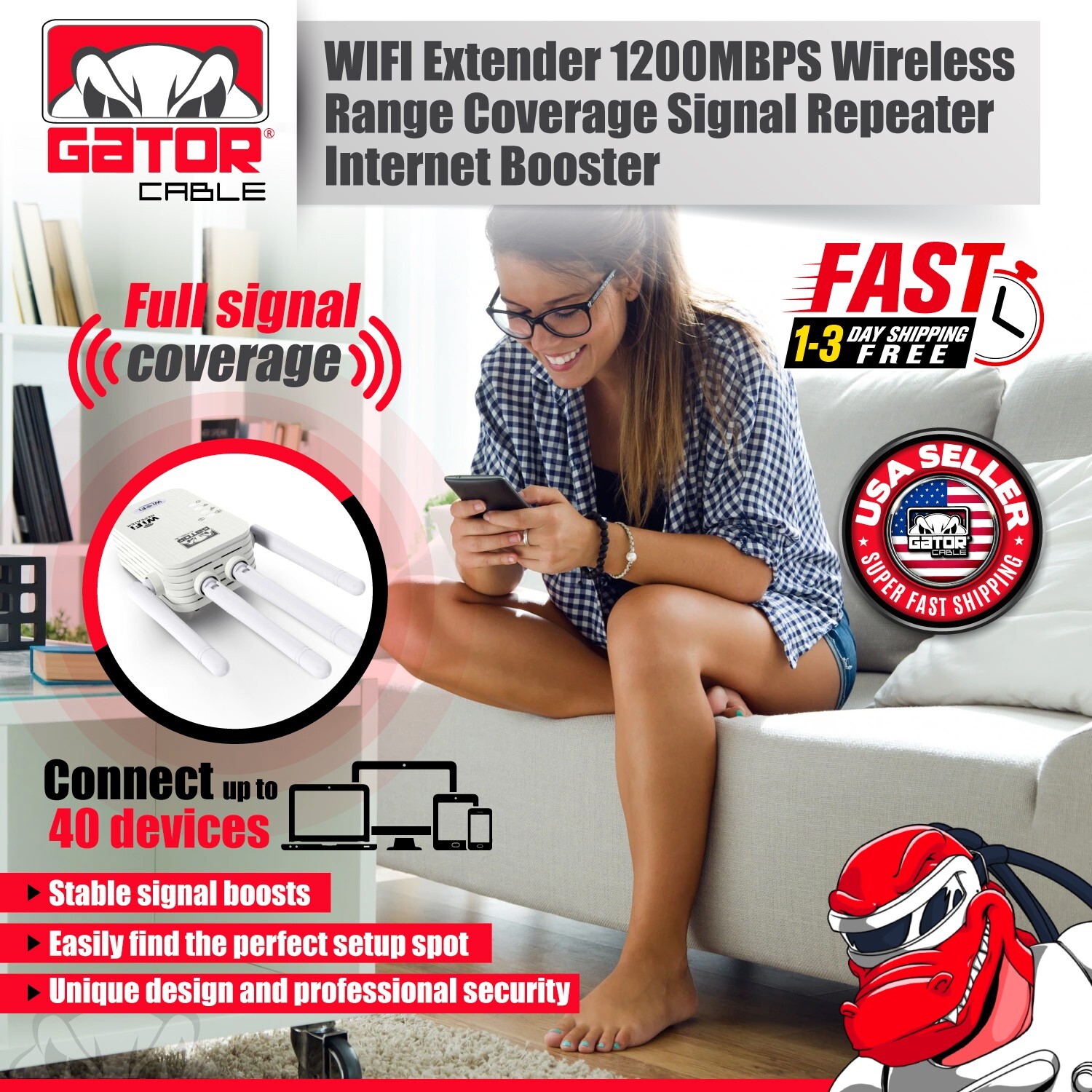 WiFi Range Extender Repeater Wireless Amplifier Router Signal Booster 1200Mbps