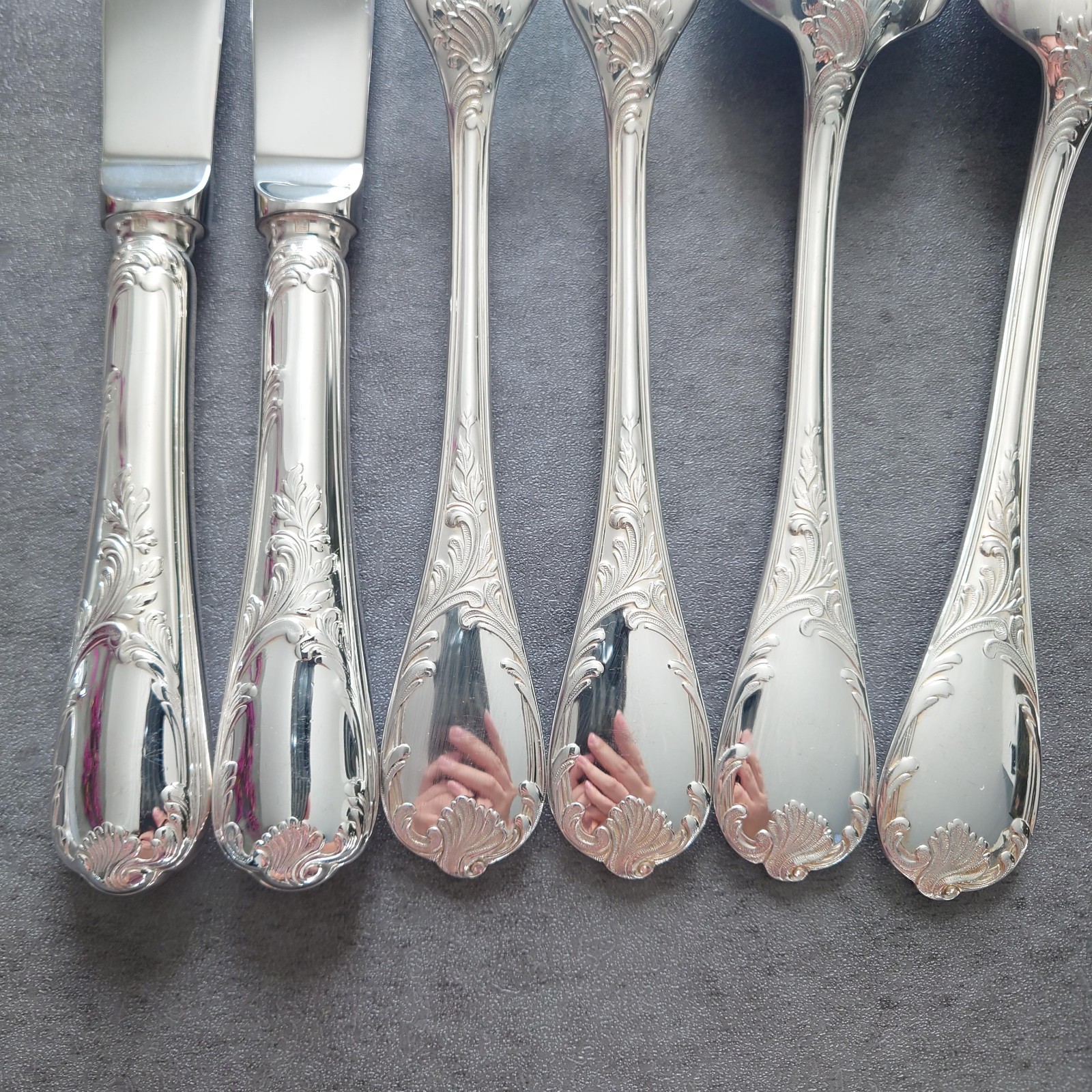 Christofle Marly 6pcs Silverplate Flatware Table Knife Fork Spoon Excellent