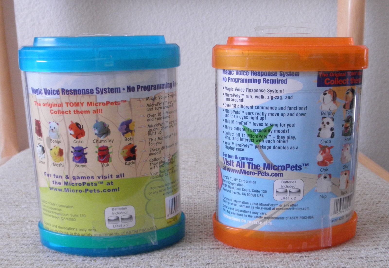 Vintage 2002 Tomy Micropets Chumsley Gray & Tag Yellow Interactive Cats (Tested)