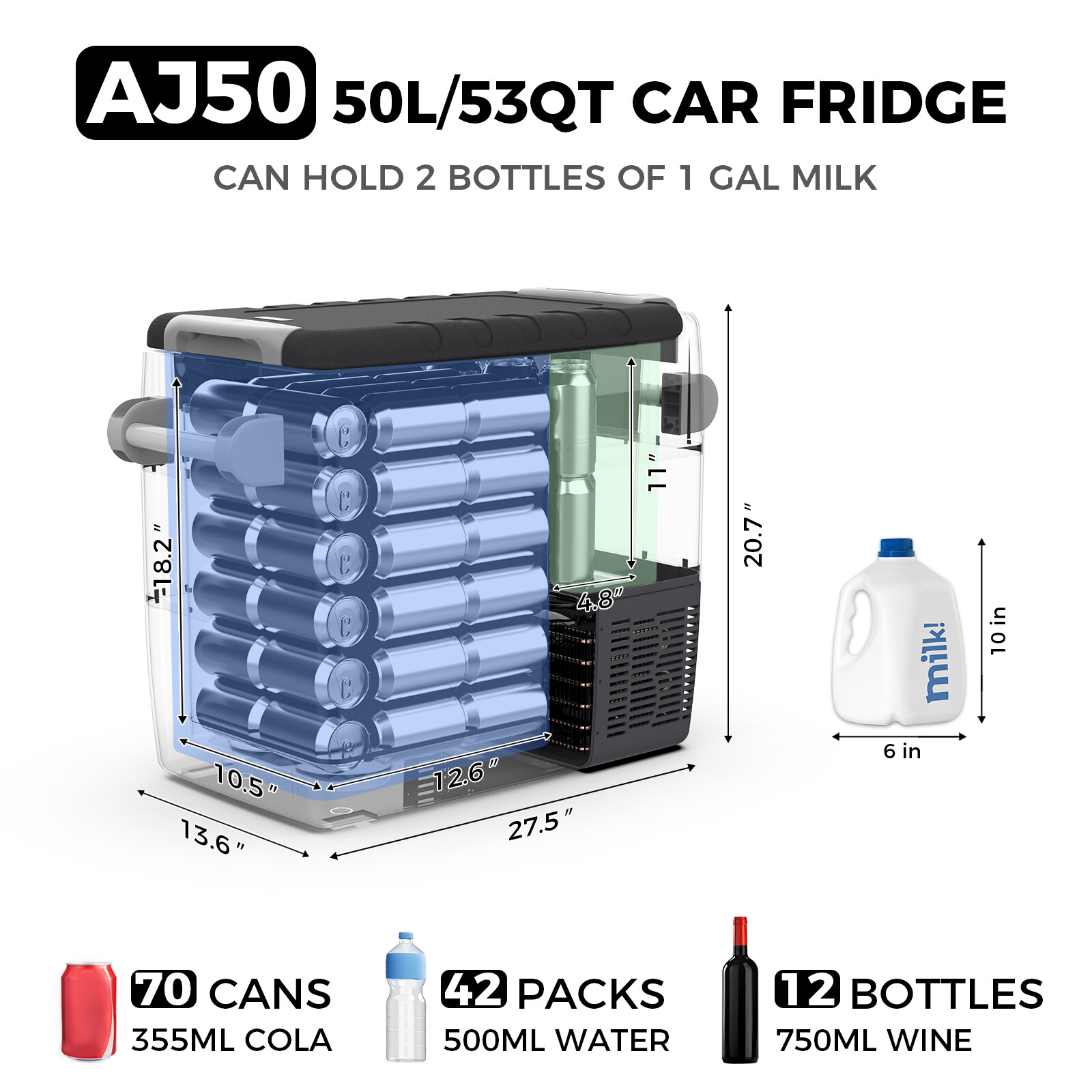 31/42/53QT Car Portable Freezer Fridge 12V Camping Refrigerator With Compressor