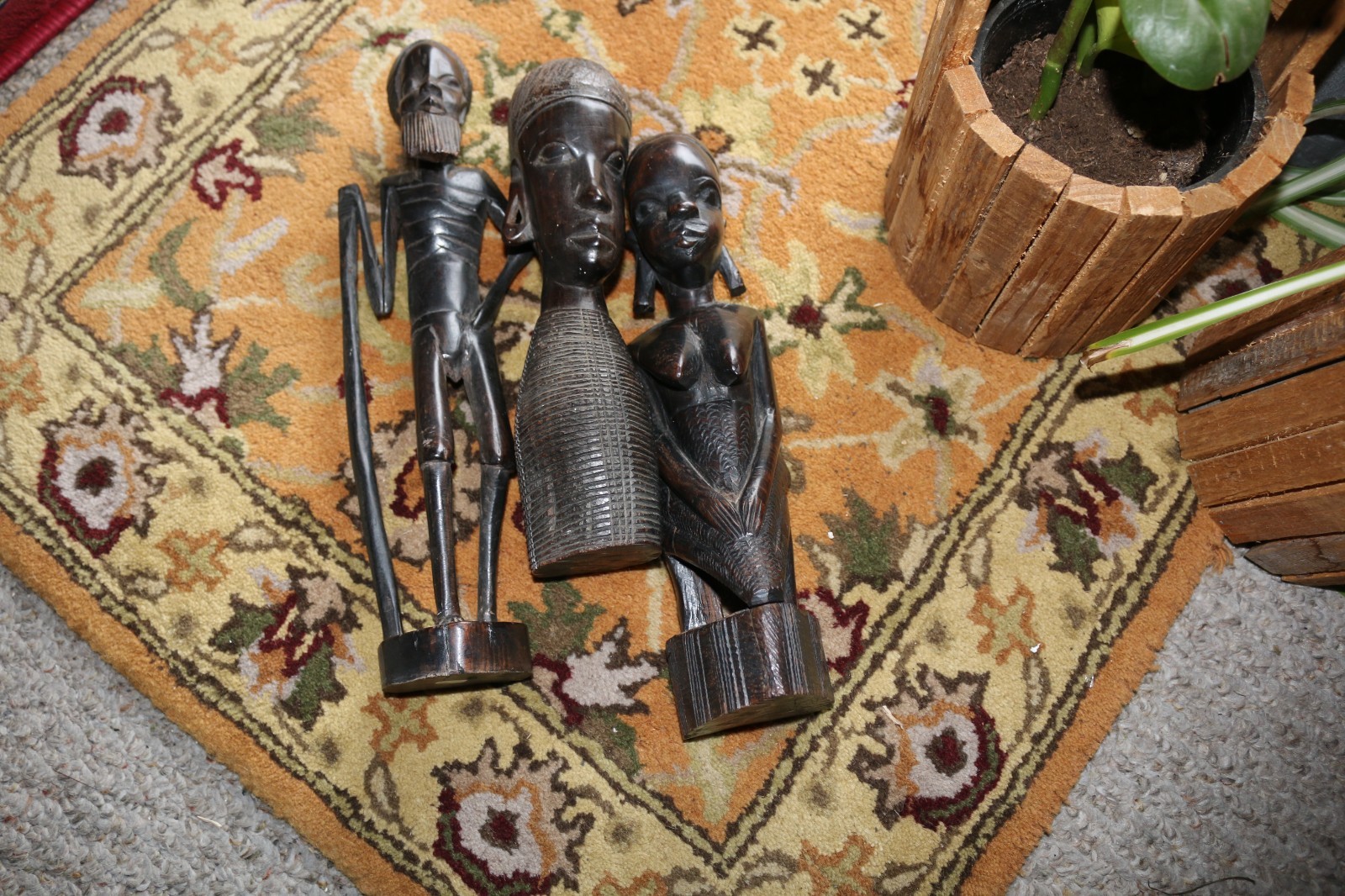 3 Mid Century African Figures, carved Exotic Ebony ,