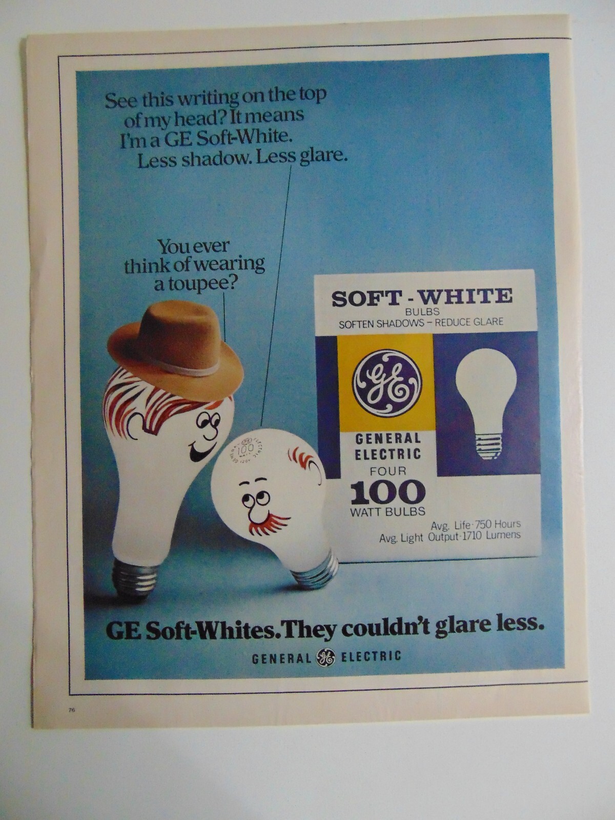 1971 GE Soft-White 100 Watt Light Bulbs vintage print ad