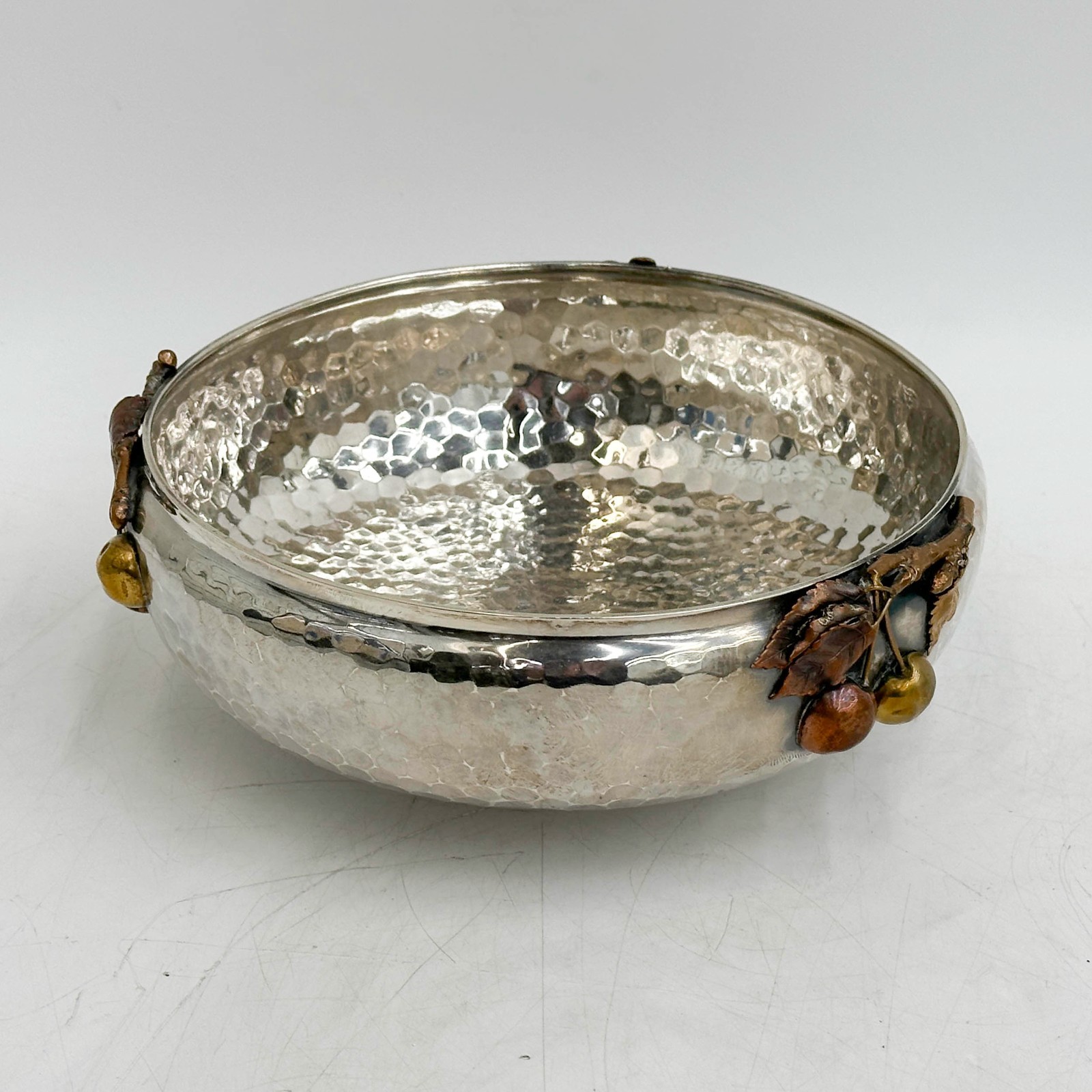 Gorham Sterling Silver Hammered Mixed Metal Bowl 1881 Cherry Blossoms #1730