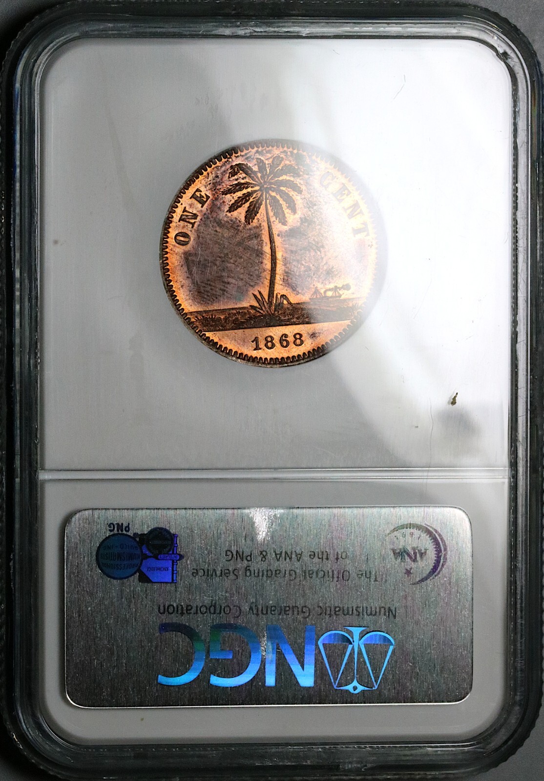 1868 NGC PF 63 RB Liberia 1 Cent Rare Proof Pattern Copper Coin (25050901C)