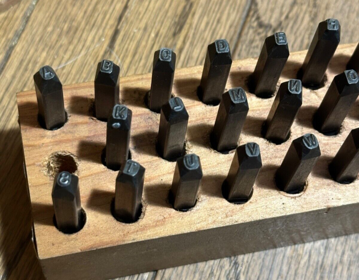 🇺🇸 Young BROS USA 3/32" Steel Punch A-Z Letter Hand Stamp Set Lot Wood Box