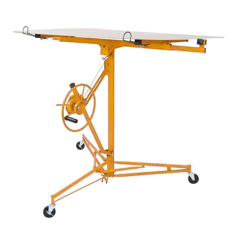 11FT Drywall Lift Plasterboard Panel Rolling Lifter with Lockable Wheels Yellow