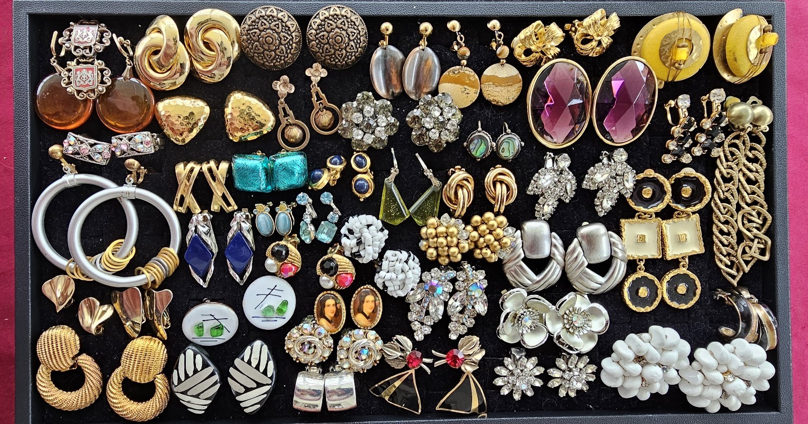 HUGE 121 Pair Clip Earring LOT St. John Napier Trifari Krementz Hilfiger Coro +