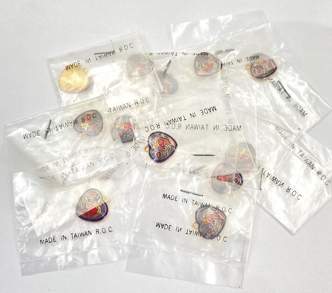 12 Vintage Cloisonné Unicorn & Flower Pink Blue Gold Heart Pendant Charms 5312PT