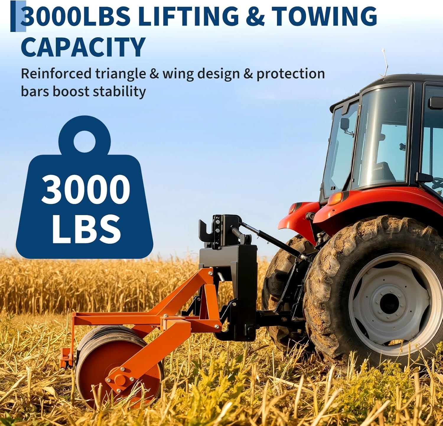 3 Point Quick Hitch For Category 1 Tractors With 2" Receiver Hitch 3000Lbs Black