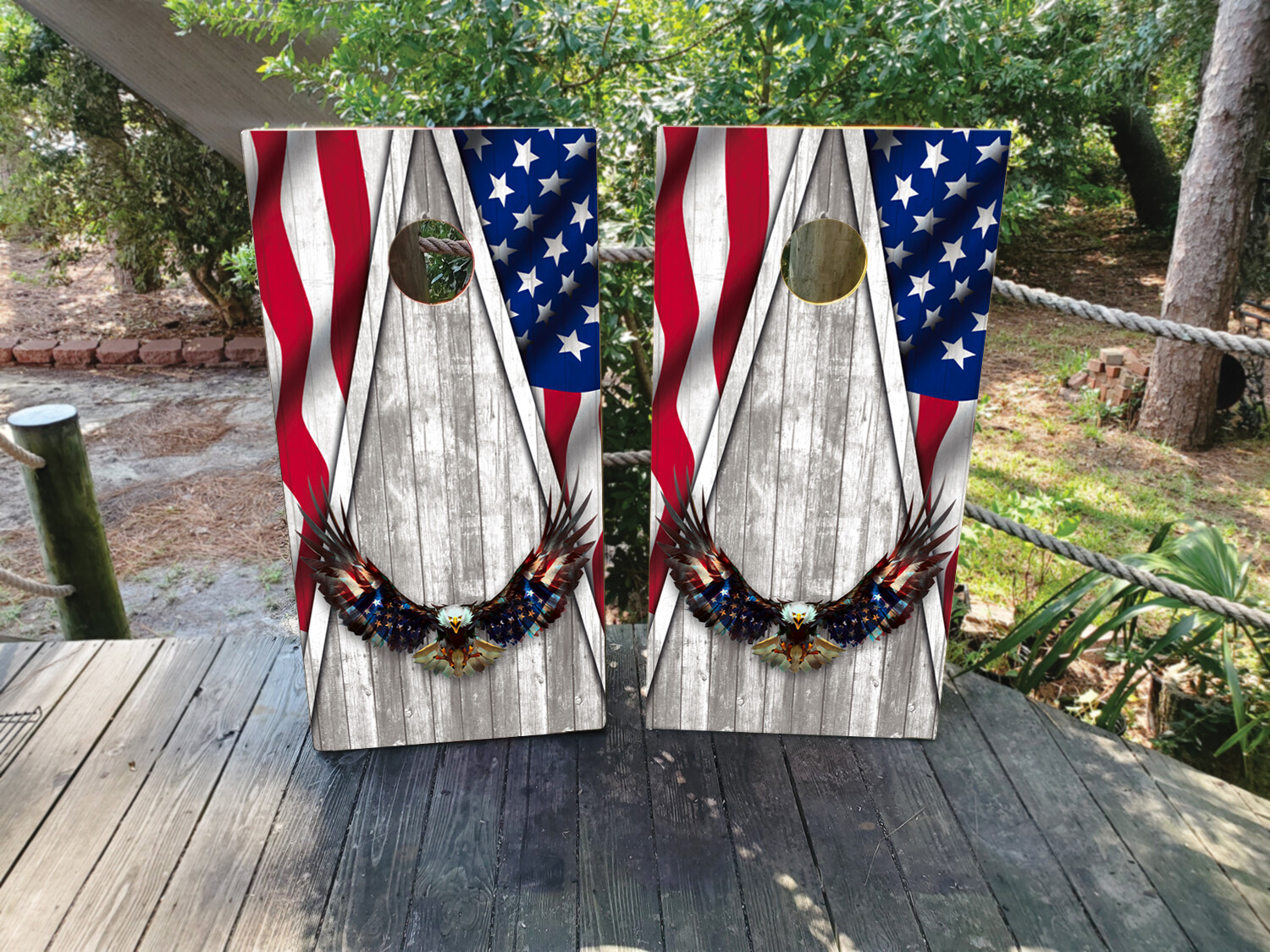 Laminated Cornhole Board Wraps – USA Flag & Eagle  – High Quality Vinyl