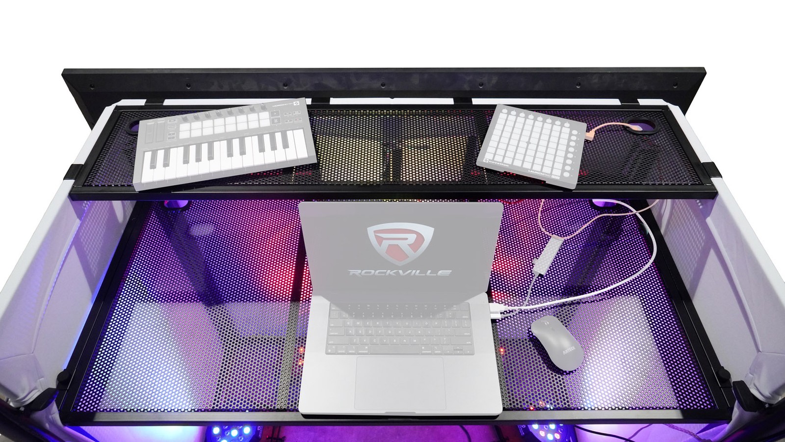 Rockville ROCKBOOTH TV DJ Booth Table Facade w/ 70" TV Mount Stand+Travel Bag