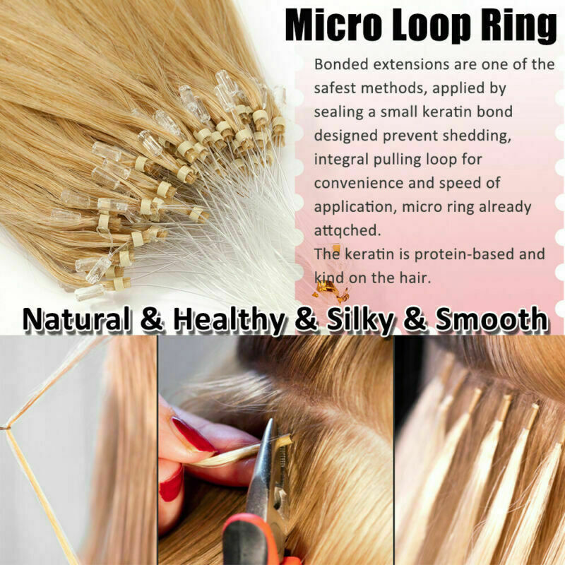 Micro Ring Loop Tip Remy Human Hair Extensions Straight Micro Beads Link Hair US