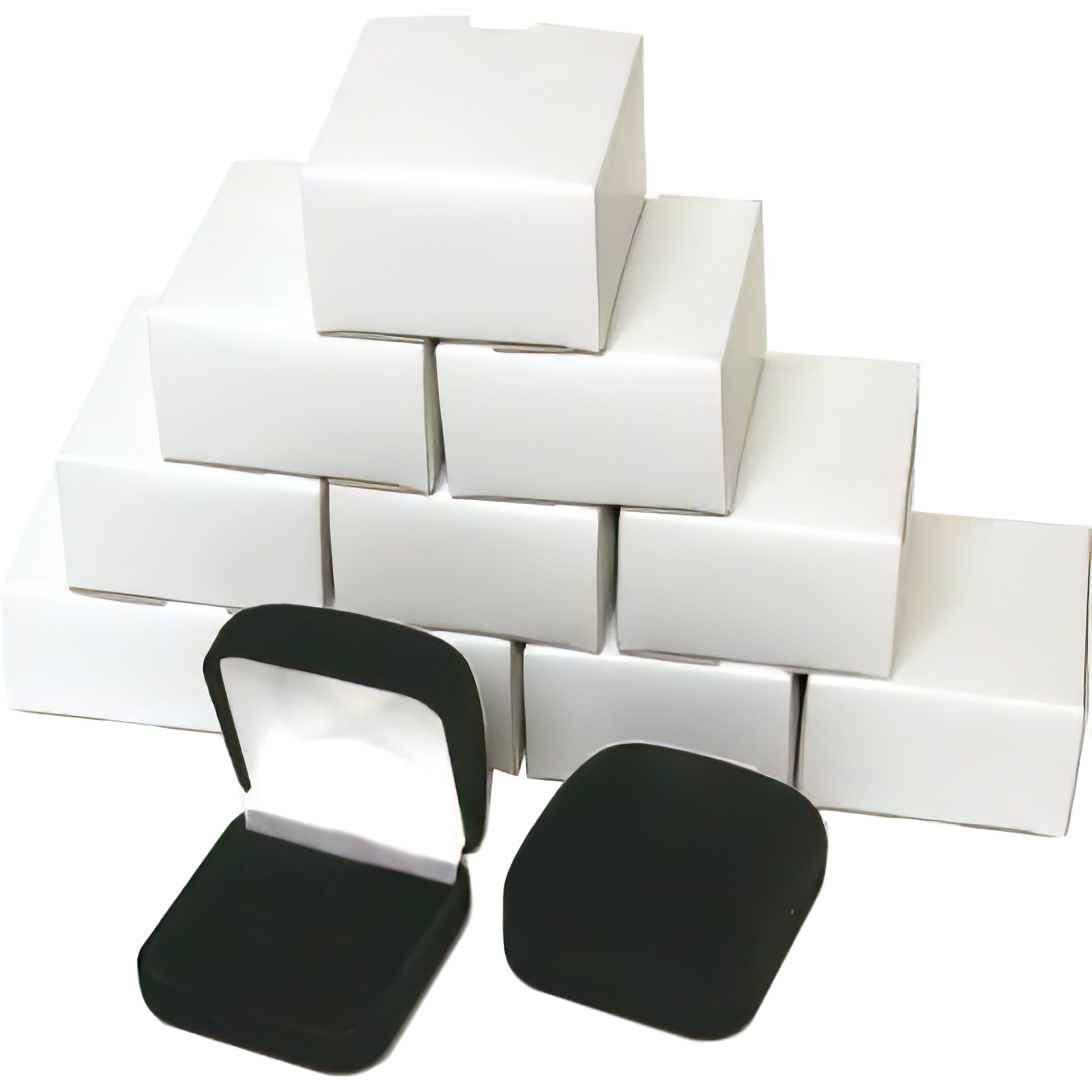 12 Black Flocked Square Ring Gift Boxes Jewelry Display