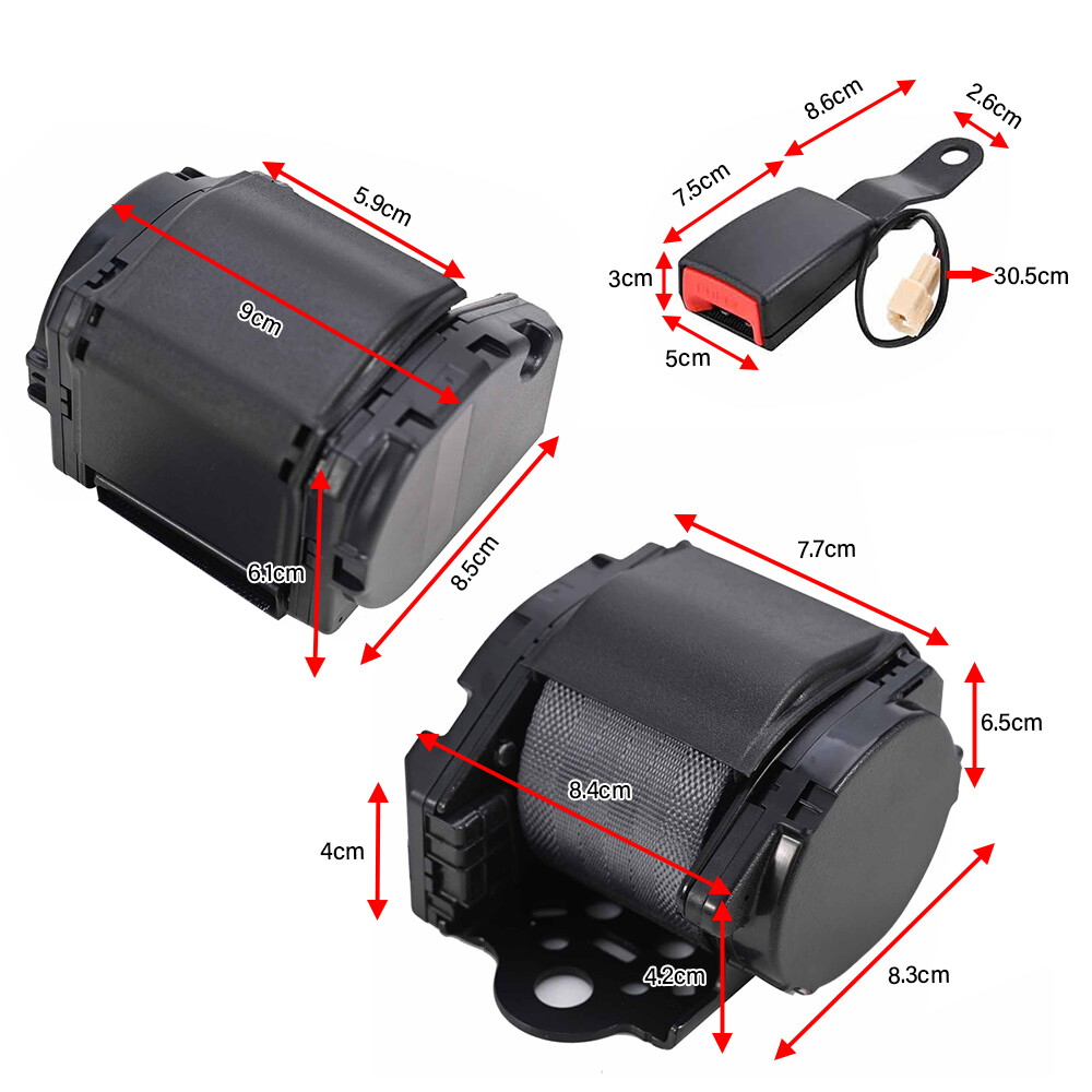 2* Retractable 3 Point Fixed sensor Seat Belt Straps Car Adjustable Belt Gray