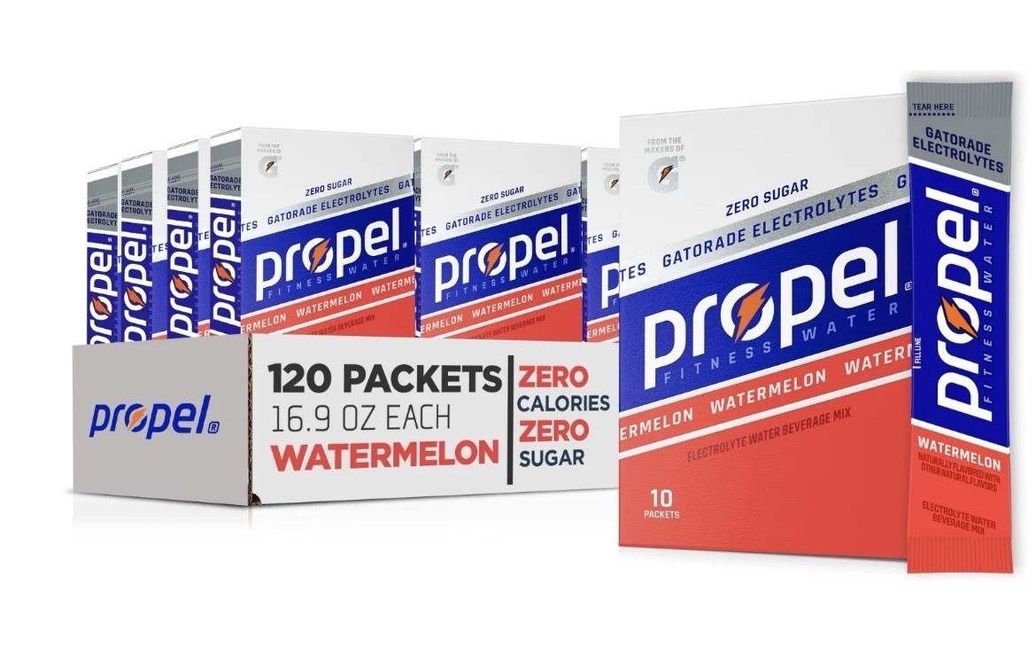Propel Watermelon Drink Mix 12 Boxes of 10 Zero Sugar Electrolytes 120ct
