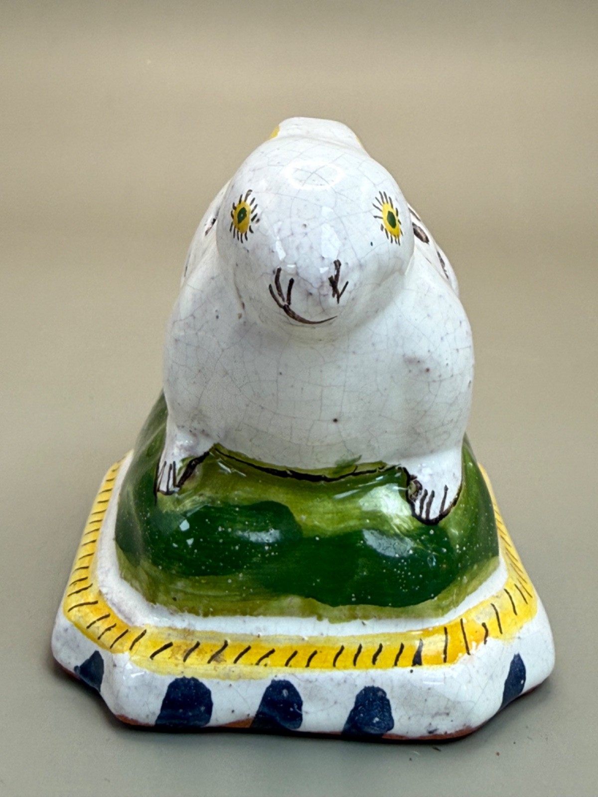 From Portugal Vintage Ceramic Pomander Potpourri White Bunny Rabbit signed H. J.