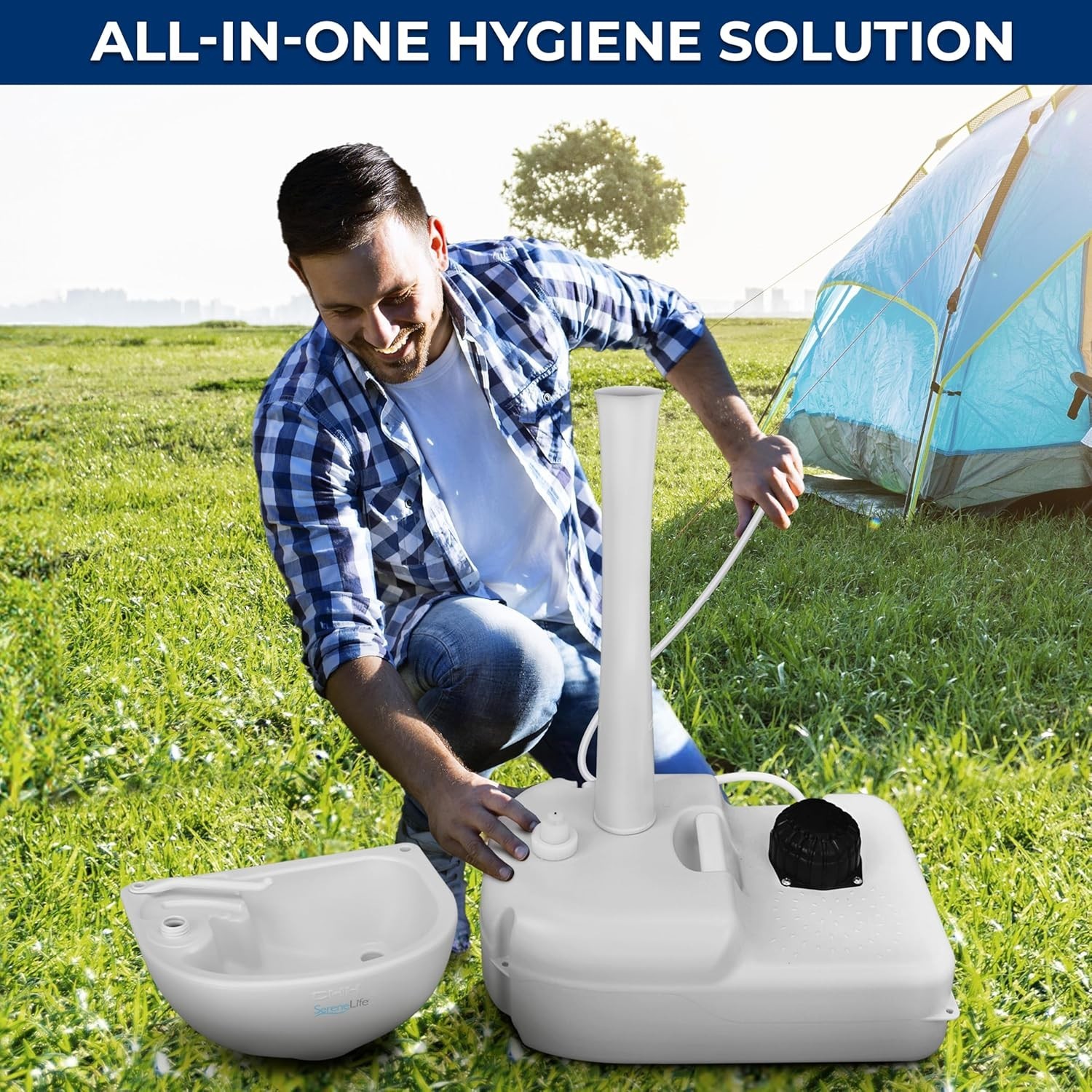 Portable Camping Sink with 19L 5+ Gallon Water Tank, Hands-Free Foot Pump, So...