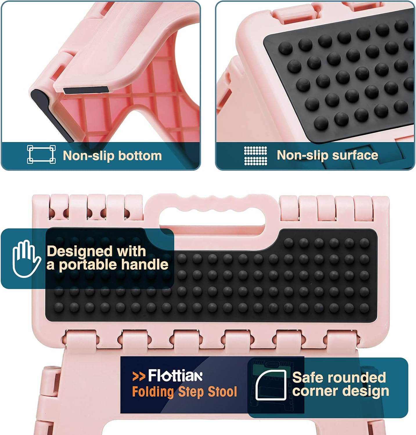 9" Folding Step Stool for Adults and Kids Holds Up to 300 lbs,Non-Slip Folding S