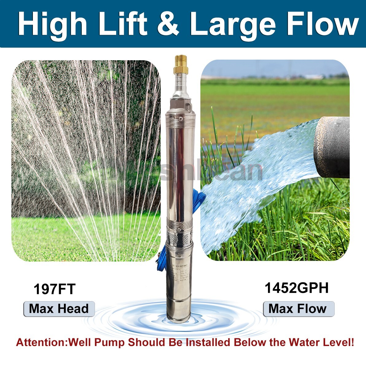 3" DC 48V Solar Pump Submersible Pump Bore 500W Deep Well Pump + MPPT Controller