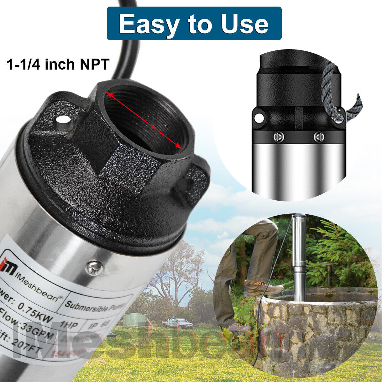 4'' Deep Well Submersible Pump,1/2HP, 110V, 25GPM, 150FT Hmax w/Control Box