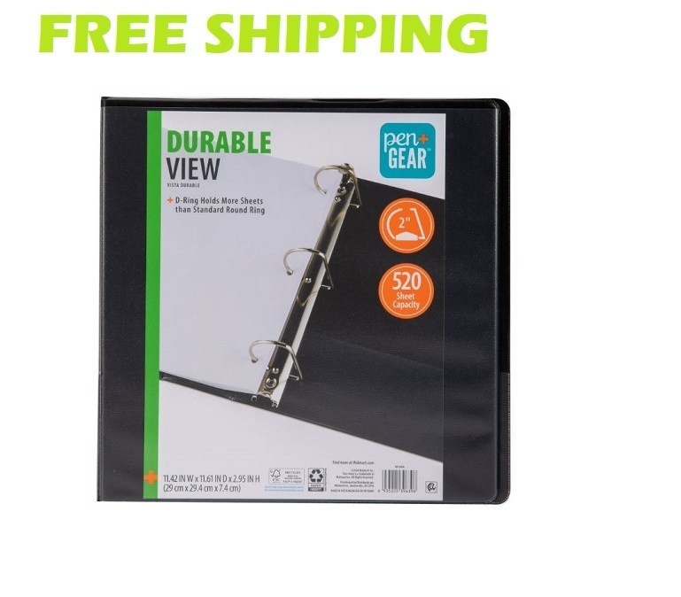 Pen+Gear 3-Ring Durable View Binder, 2" D-Rings, Black,1 Count