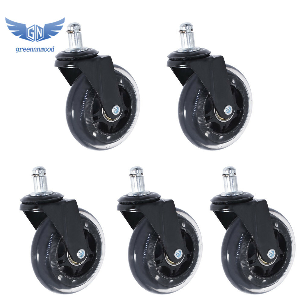 5PC 3 inch Heavy Duty Office Chair Caster Rubber Swivel Wheels Replacement Set
