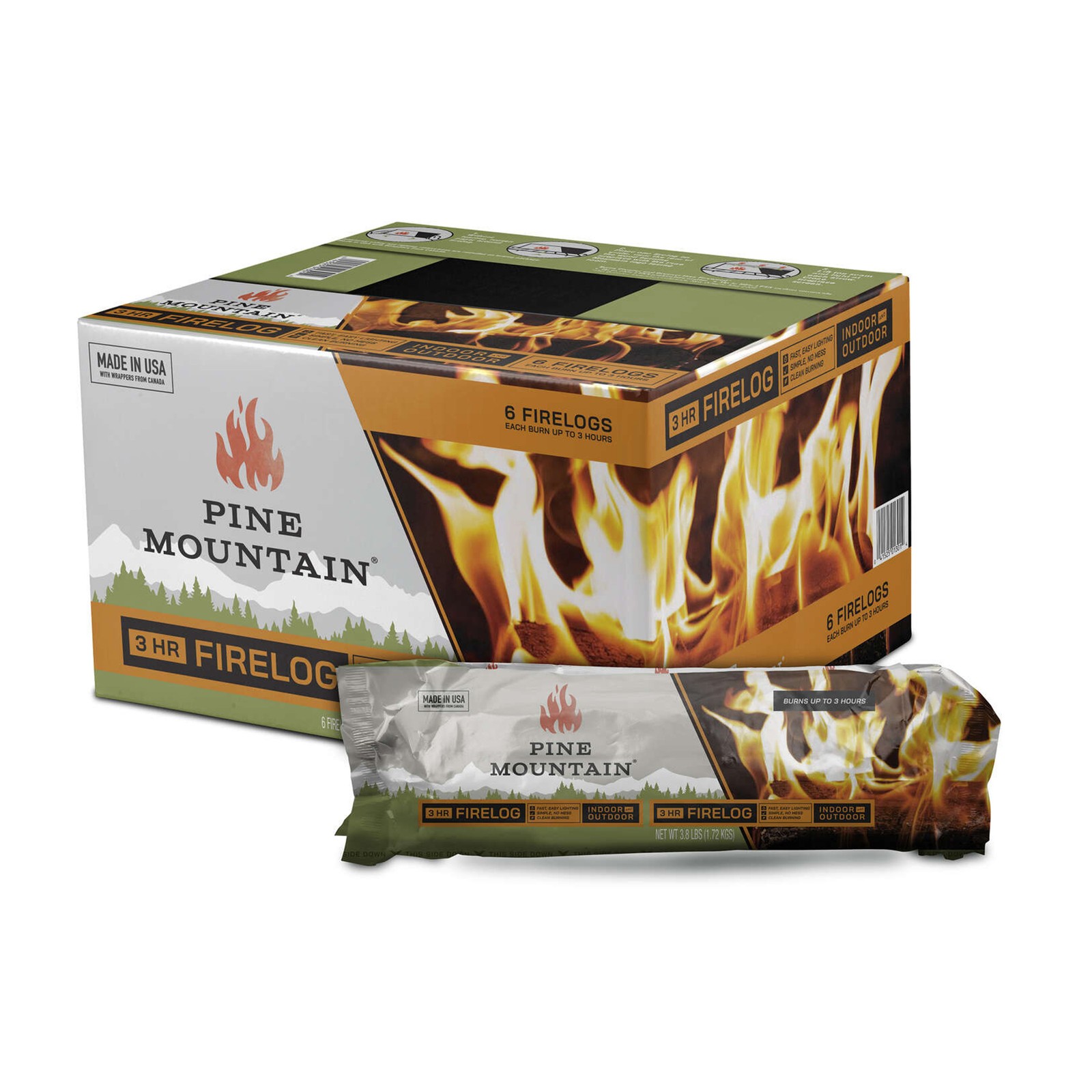 Pine Mountain Clean Burn Outdoor Pit Indoor Fireplace Starter Firelogs, 6 Pack