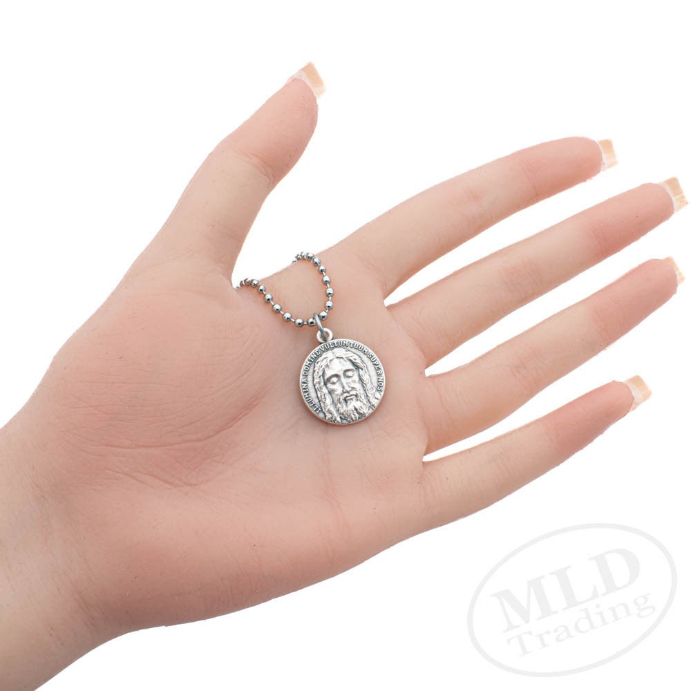 Holy Face of Jesus Medal Necklace – Italian Silver-Plated Catholic Pendant