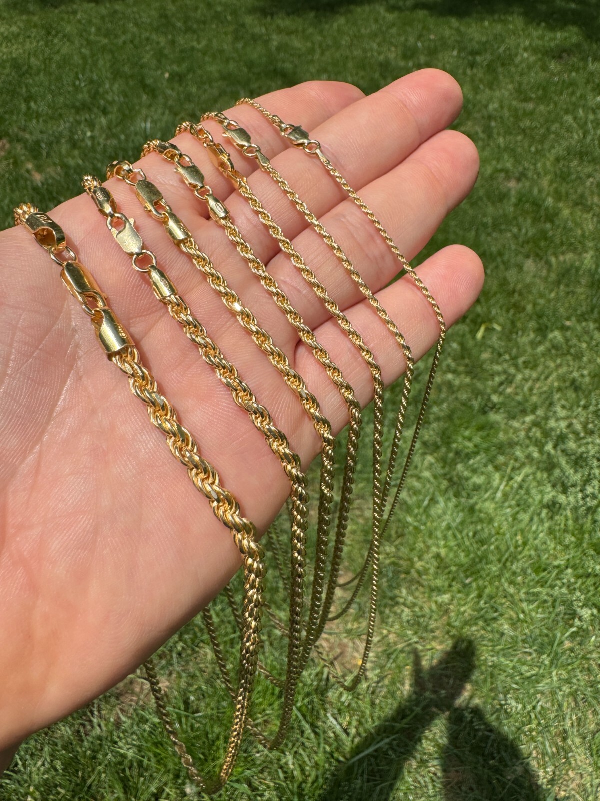 Men's Women's Real 14k Gold Plated Solid 925 Sterling Silver Rope Chain 1.5-5mm