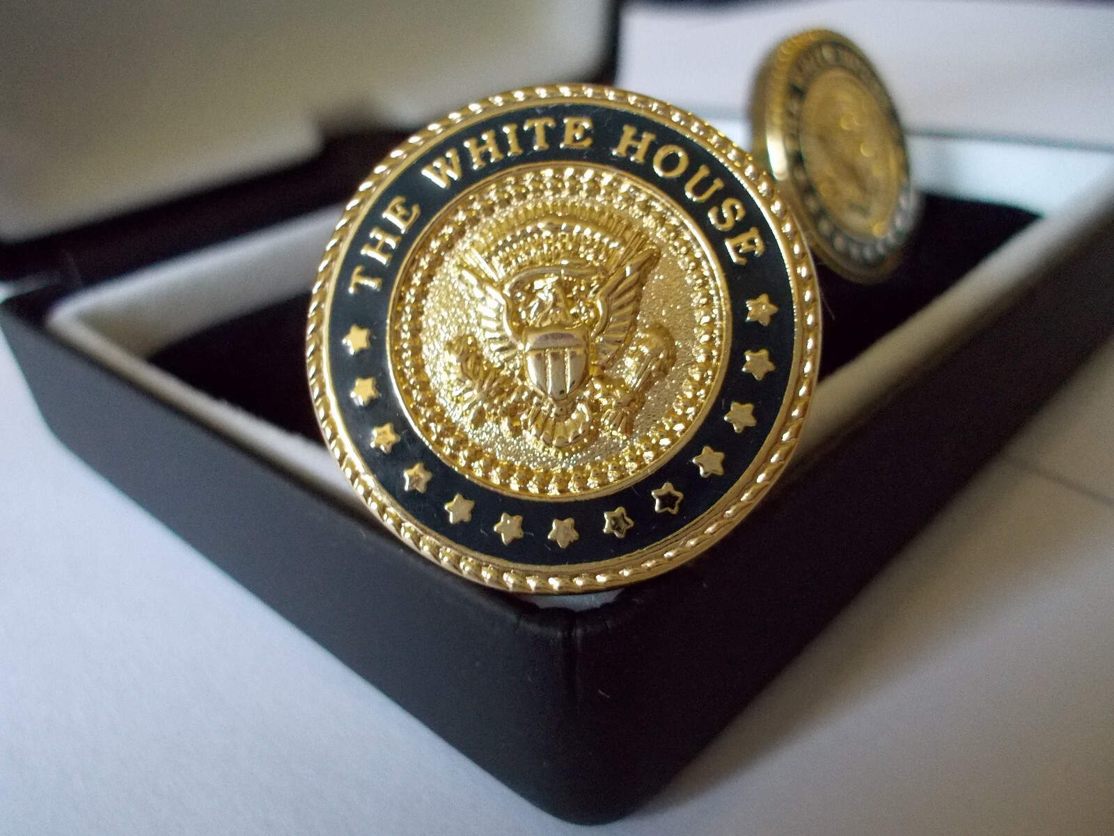 Presidential White House 24k Gold Plated Blue Cobalt Cufflinks